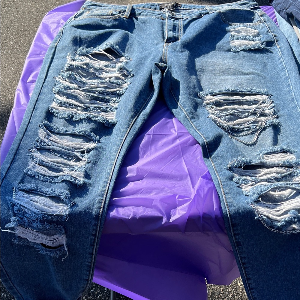 Forever 21 Ripped Blue Denim Pants